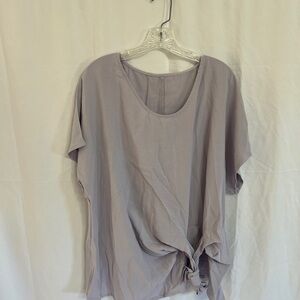 SHEIN Light Gray Tie-Front Short Sleeve Top